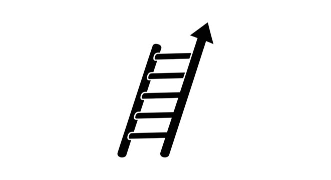 Simple Black Ladder Icon with Arrow.