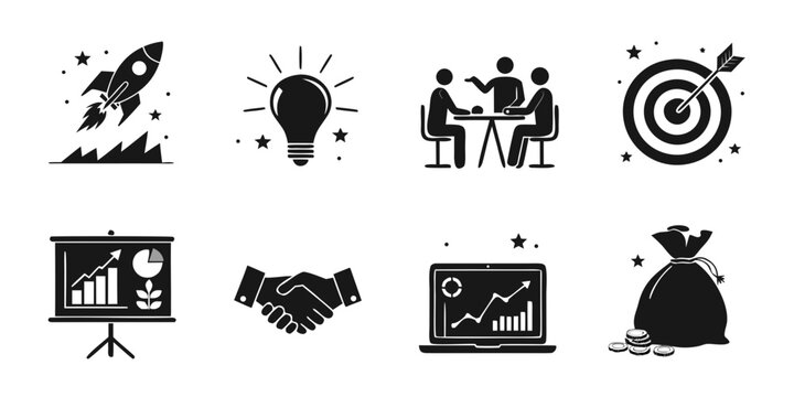 Icons representing business, innovation, and achievement concepts Vector