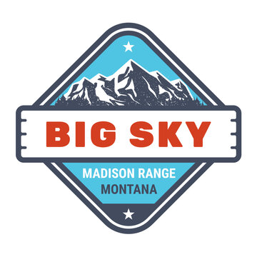 Big Sky ski resort, Montana, Madison Range emblem with snow-covered mountains, vector