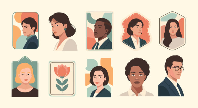 A calming and minimalist illustration of a woman's face, perfect for depicting themes of personality, identity, and self-representation in digital con