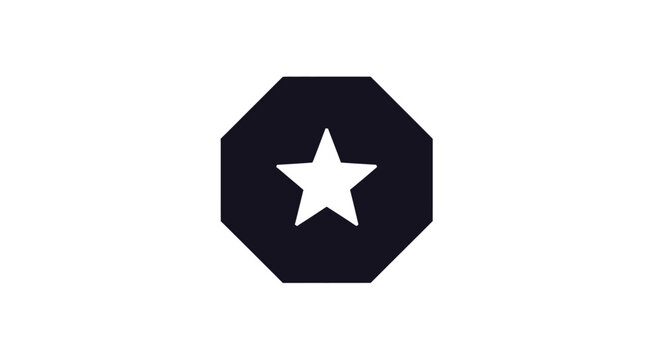 Black Octagonal Star Sign Symbol Icon.