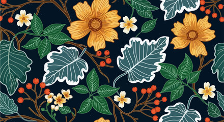 Indonesian Batik motive seamless pattern with flowers © Koko