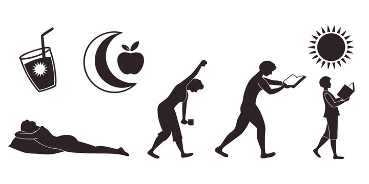 Evolution of man illustrated with various symbols and icons Vector