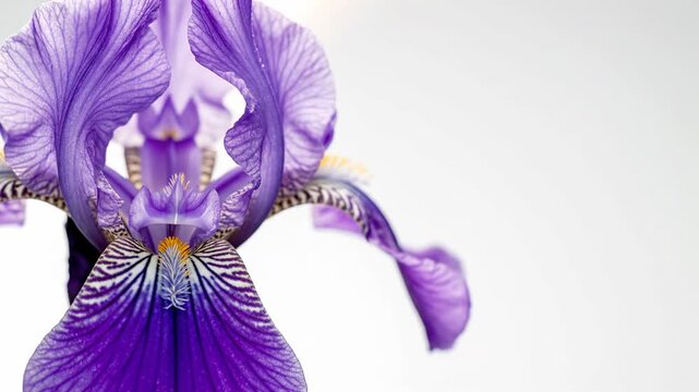 Close Up of a Single Blooming Purple Iris Flower with Detailed Petals