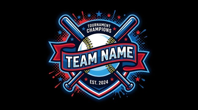Baseball Tournament Champions Logo Template - Customizable Team Name & Est, Baseball tournament logo. Modern professional baseball template logo design for baseball club