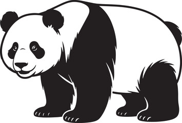 Black and white silhouette of a friendly panda bear standing animal
