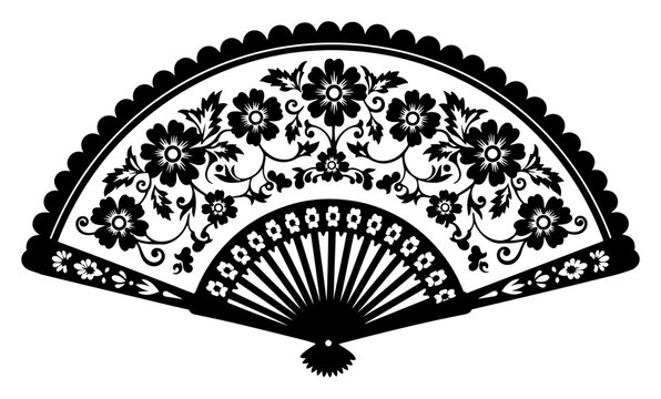 Decorative hand fan with intricate floral patterns in traditional lace style