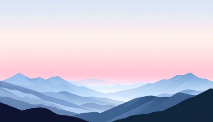 Fototapeta premium Serene mountain range landscape with pink and blue hues at dawn or dusk