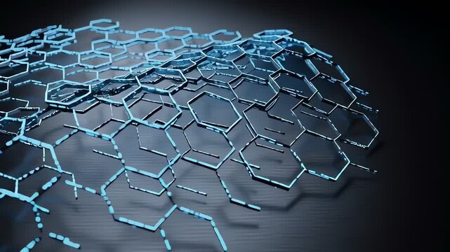 Abstract Graphene Nanomaterial Structure with Blue Glowing Hexagons.