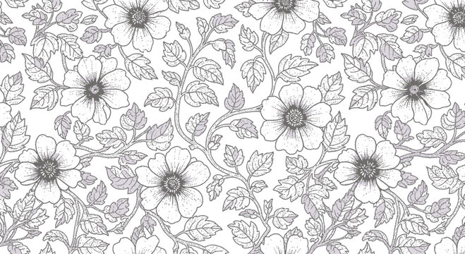 Gray Floral Pattern on White Background