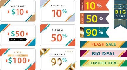 A colorful vector illustration showing a set of sale tags and labels designed for business banners, websites, infographics, and promotional layouts