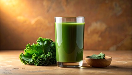 クレイアニメ風のマットな質感で作られたシンプルな青汁とケールの葉