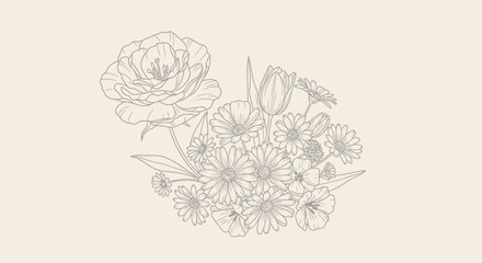 Gray Floral Bouquet on Beige Background