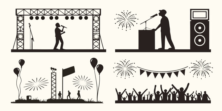 Illustrations of people performing various activities and playing musical instruments Vector