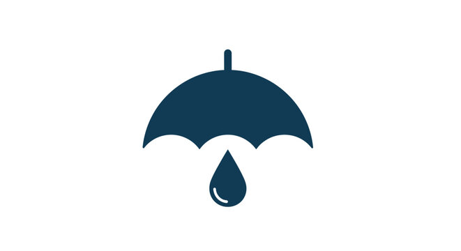 Blue Umbrella Icon with Raindrop Symbol.
