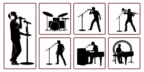Fototapeta premium Illustrations of people engaged in various musical activities and playing different instruments Vector