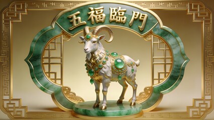 Obraz premium Majestic royal goat with jade ornaments, text 