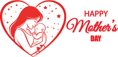 Happy Mother&rsquo;s Day Card &ndash; Mother and Baby in Heart Shape Love Vector Illustration &ndash; EPS 10