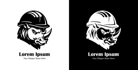 Logo design in the form of a rhinoceros head wearing a project helmet © Yohanes