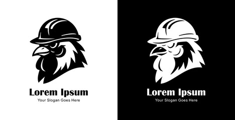 Logo design in the shape of a chicken head wearing a project helmet © Yohanes