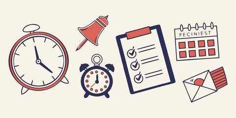 Fototapeta premium A collection of items representing time management and organization. Vector