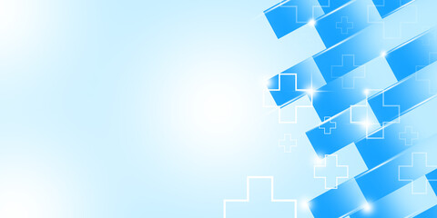 Obraz premium Abstract Geometric Blue Rectangles and Medical Crosses, Modern Healthcare Technology Concept.