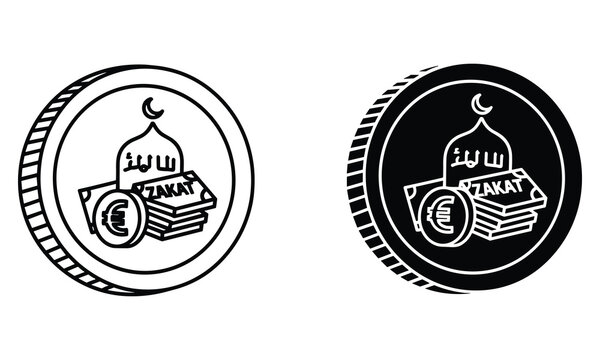Zakat Islamic Charity Icon with Euro Symbol and Mosque