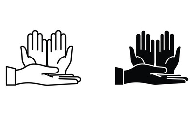 Fototapeta premium Two Hands Icon Set: Line Art and Solid Silhouette