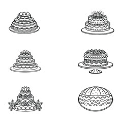 A set of cakes isolated on a white background