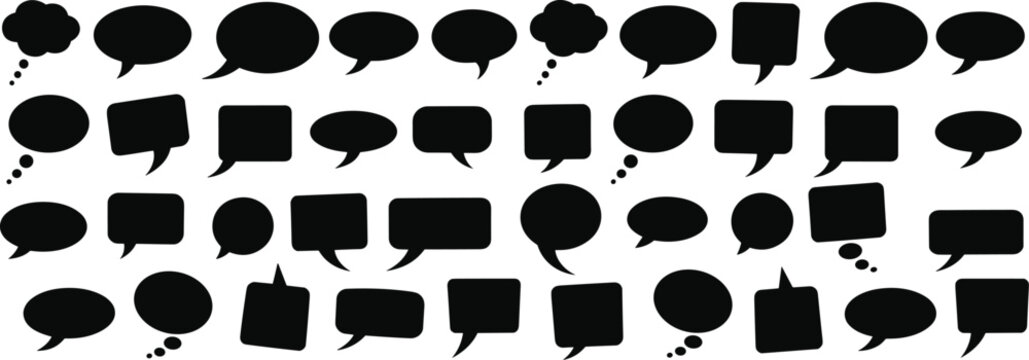 Large collection of solid black speech and thought bubbles in diverse shapes and sizes speech bubble