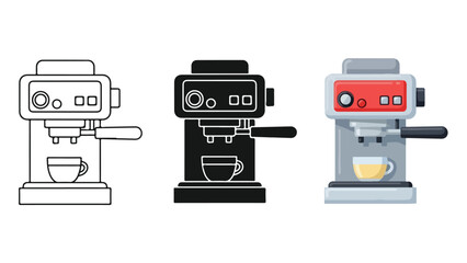 Naklejka premium Coffee machine icons flat design vector illustration - Flat Design Icon. line icon set - Icon vector - Blue icon vector. Clipart. Icon collection - Line and glyph solid icon and logo template