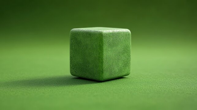 Green textured cube on green surface