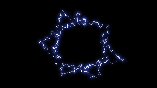 Hand drawn 2D cartoon explosion FX, Flash FX energy ball spark effect bright blue & white flash effect, flow of electricity, glowing flash FX energy burst loop, Magic FX on Black Screen Background.4K