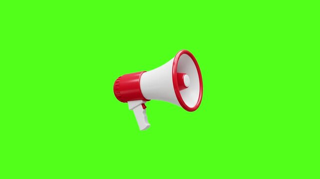 3D Red Megaphone Speaker Animation Pop-up on Green Screen