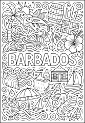 Obraz premium Barbados hand drawn vector illustration doodle art line art coloring page for kids