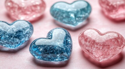 Obraz premium Heart-shaped glass gems on blush background