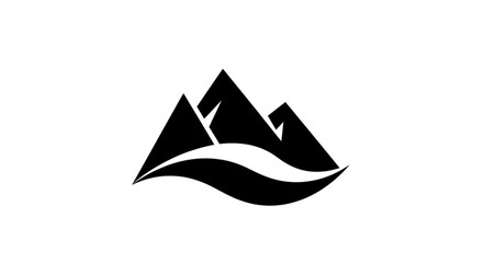 Stylized Mountain Range with Flowing Water Symbol. © Izin