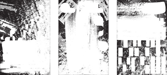 Glitch distorted grungy isolated layers . Design element for brochure, social media, posters, flyers. Overlay texture.Textured banner with Distress effect .Vector halftone dots . Screen print texture