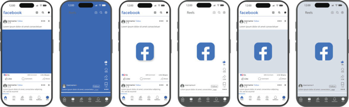 New 2026 Facebook post reels mockup interface. Facebook new update template with iPhone 17. social media features design.