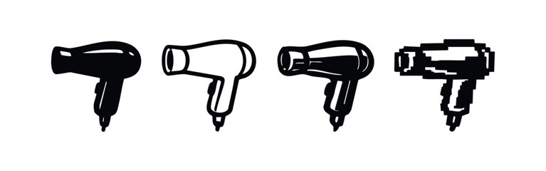 Obraz premium Hair Dryer Icon Set with Solid, Outline, Filled, and Pixel Art Styles