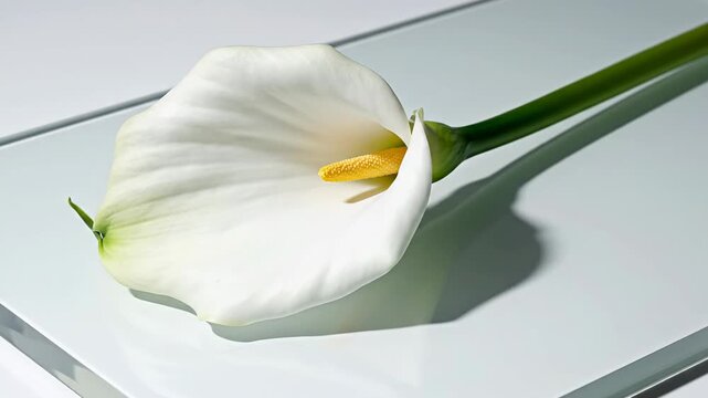 Elegant White Calla Lily on Reflective Surface