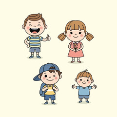 Diverse Group of Happy Children in Casual Clothes, Ready for School or Play