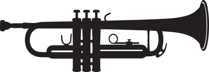 Classical Trumpet Horizontal Side Profile Silhouettes on White Background