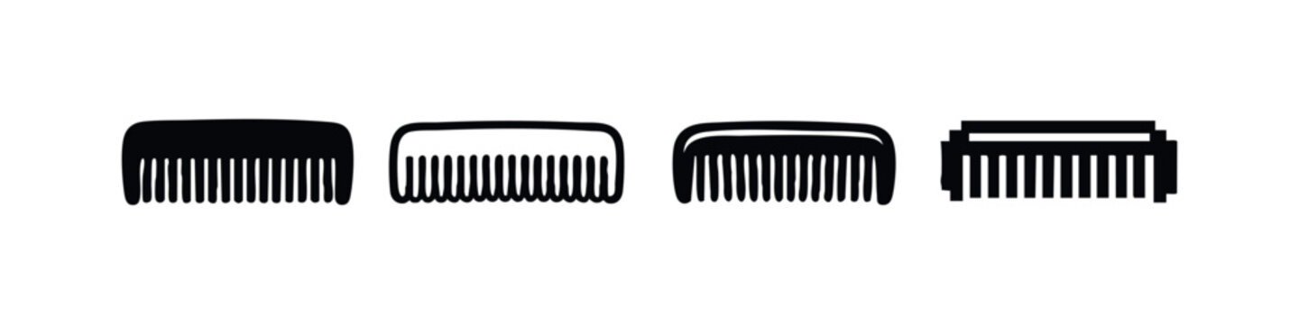 Hair Comb Icons Set. Vector collection of grooming and hairdressing comb symbols in various graphic styles.