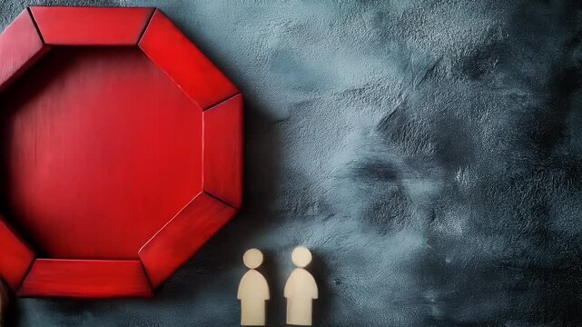 Octagonal Red Frame With Wooden Figures