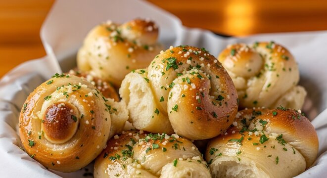 Delicious Garlic Knots Sprinkled with Fresh Parsley.