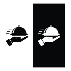 Fototapeta premium Food serving icons with hands holding covered dishes restaurant and culinary symbols icon
