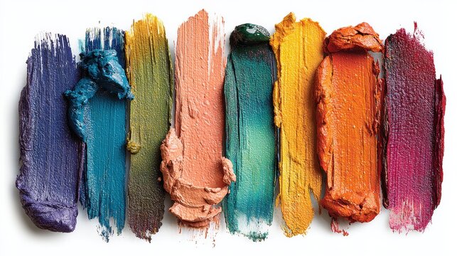 Colorful paint strokes arranged horizontally on a white background