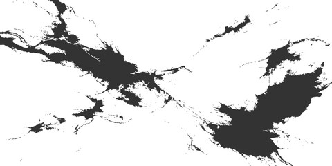 Naklejka premium Black ink splat and splashes create a grungy paint texture design with a spray splatter pattern and a drip stain silhouette on a dirty vector art border