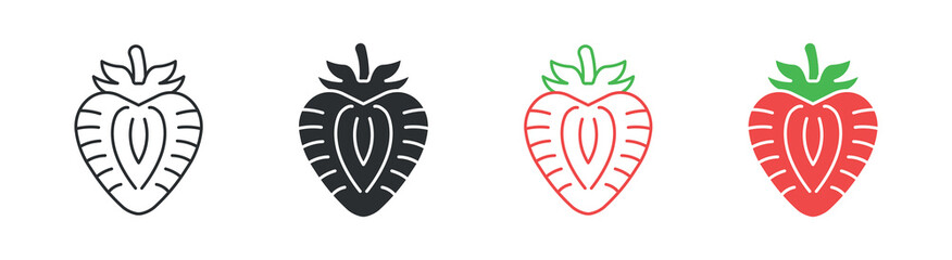 Strawberry fruit icon set, fresh organic berry symbol, healthy food vector illustration © Habiba Anika